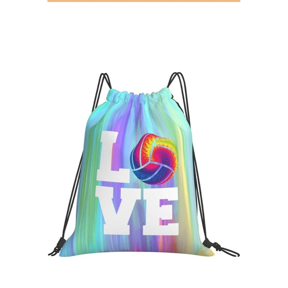 Love Volleyball Drawstring Backpack Bag Sport Gym Travel Swim Sackpack Club